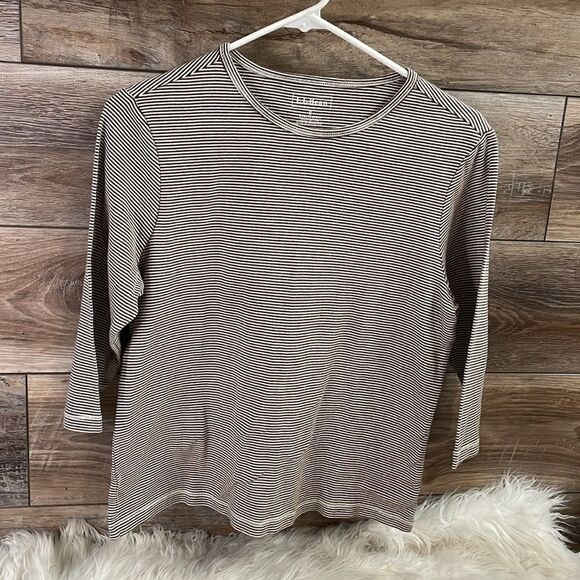L.L. Bean Ladies Brown and White Striped Pullover Top, Size Small - Picture 2 of 4